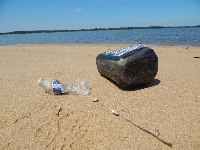 Littered debris on sand