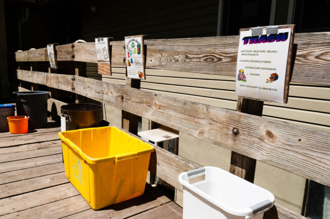 Recycle boxes outside a school