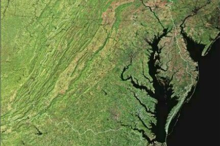 Satellite image of the entire 64,000-square-mile drainage basin of the Chesapeake Bay.